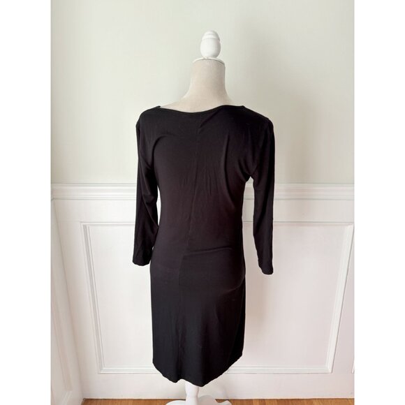 DKNYC Black Stretch Jersey V-Neck Midi Dress With Twist Detail - Picture 4 of 6
